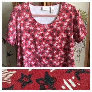 Liz Claiborne tee shirt patriotic red scoop neck stars stripes American holiday